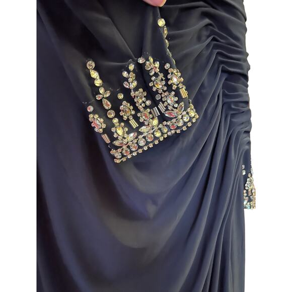 Mac Duggal NEW Size 12 Blue Beaded Cuff Drop Shoulder Faux Wrap Gown 12231 - Picture 7 of 10